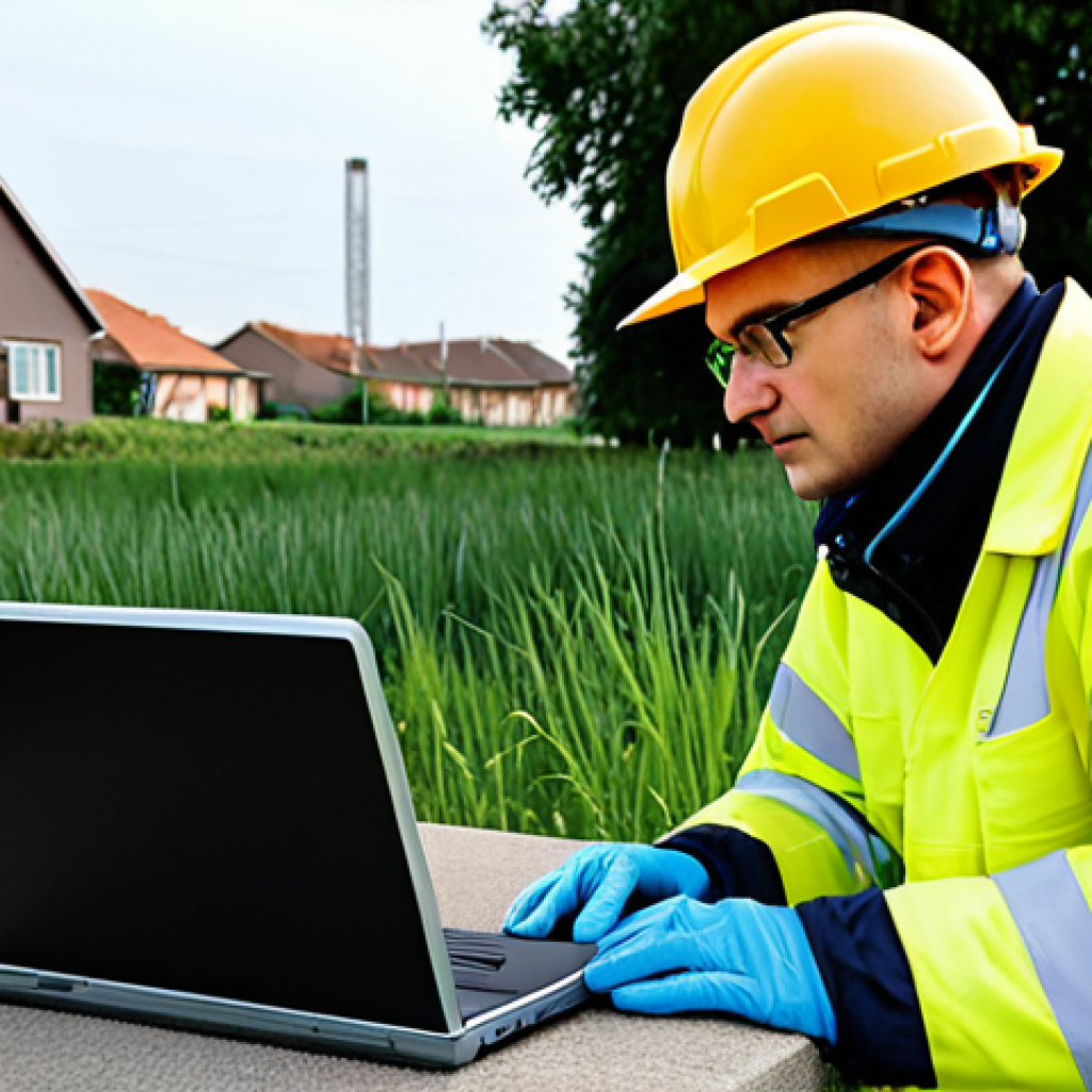 대기환경 실무자의 하루 업무 일기 - **

"A professional environmental technician in appropriate field attire, analyzing air quality data...