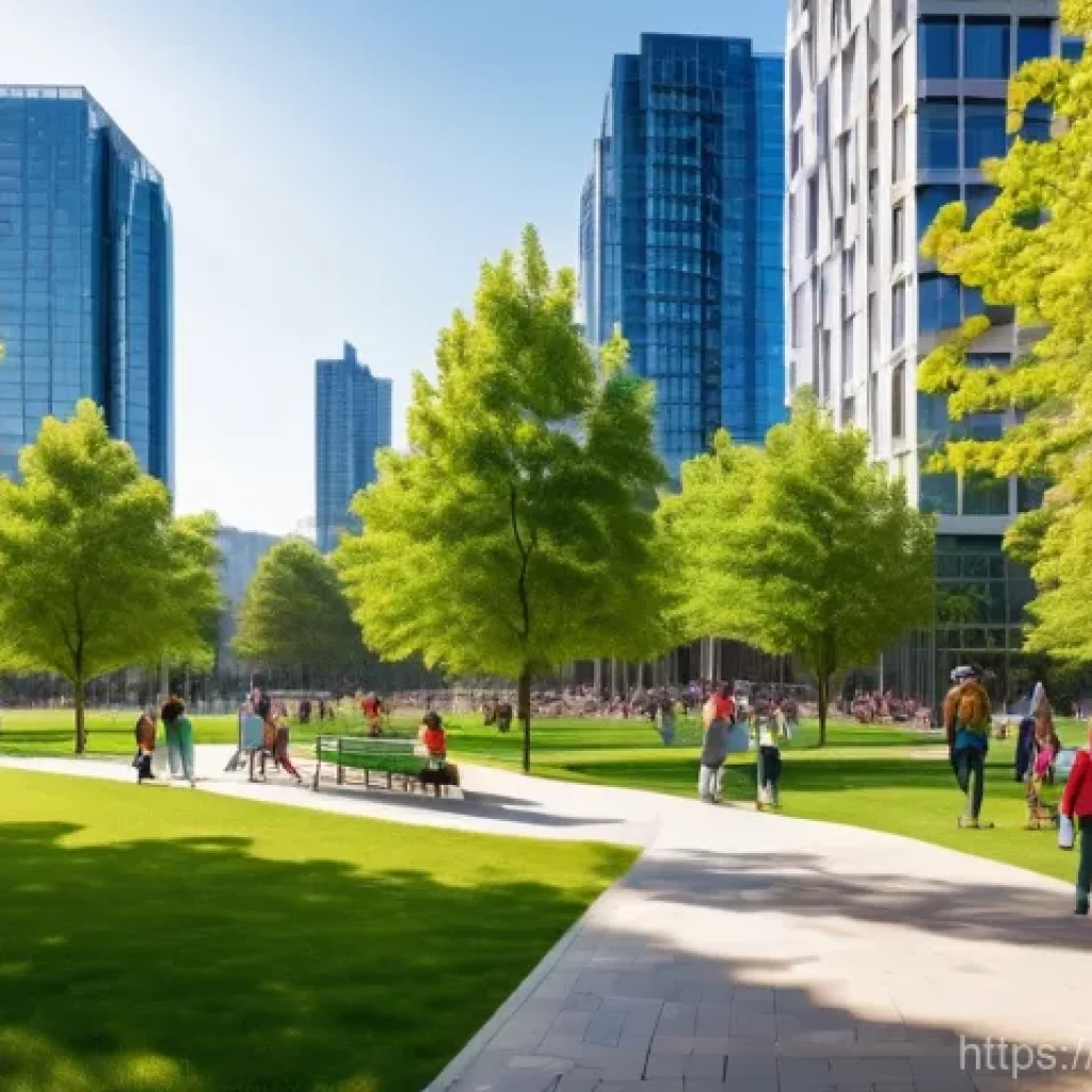 대기환경기사와 관련한 필수 법규 요약 - **Prompt:** A bustling, modern city park on a clear, sunny day. The sky is a vibrant blue, free of s...