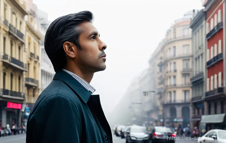 대기오염물질 측정 실무 경험담 - **Prompt 1: The Invisible Breath of the City**
    "An adult individual, perhaps a man or a woman in...